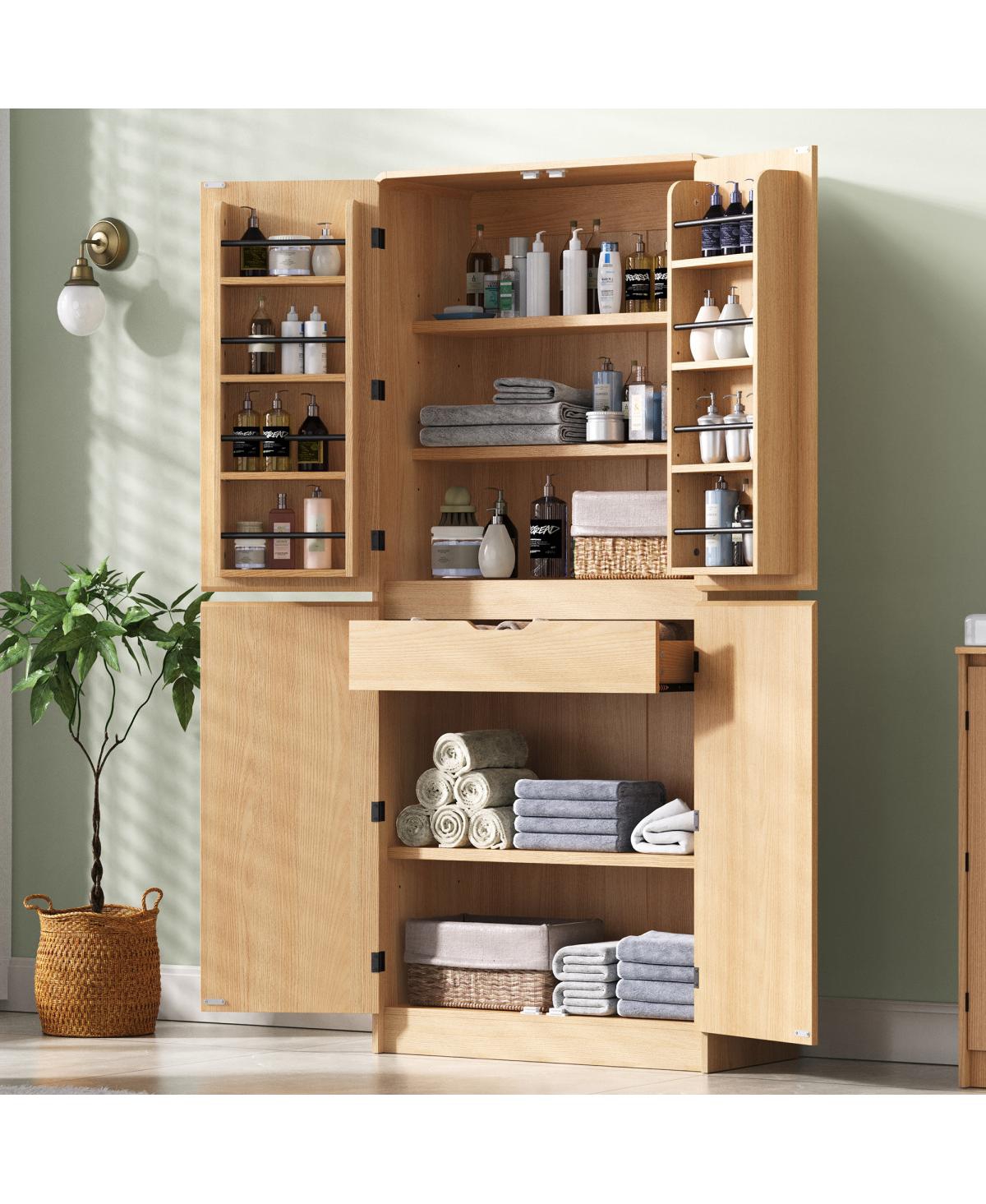 Streamdale Furniture 72" Farmhouse Kitchen Pantry Cabinet with 8 Shelves, Curved Storage, Hidden Drawer