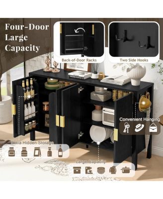 Modern 57.5" Stripe 4-Door Storage Cabinet with Racks & Hooks