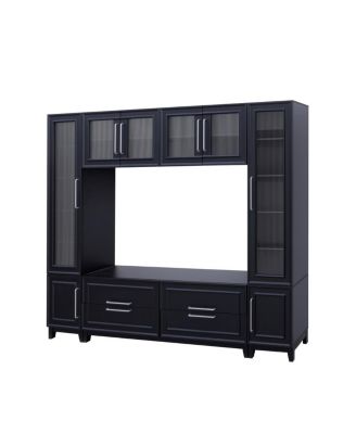 Modern Entertainment Center with Glass Doors & Drawers