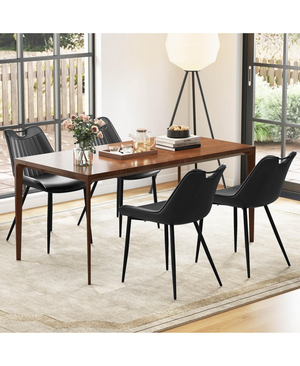 Costway Dining Chair Set of 4 Faux Leather Upholstered Kitchen Chairs with Metal Legs