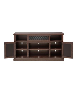 Embossed TV Stand with Sliding Door, Dark Cherry, 58.27"W