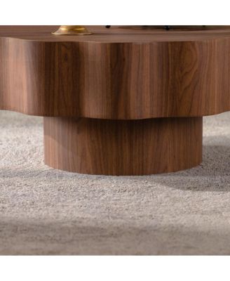 31.5" Scalloped Edge Walnut MDF Wood Grain Center Table - Modern Irregular Round Coffee Table