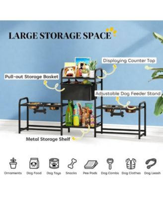 Adjustable Dog Bowl Stand Pet Feeding Station in Black