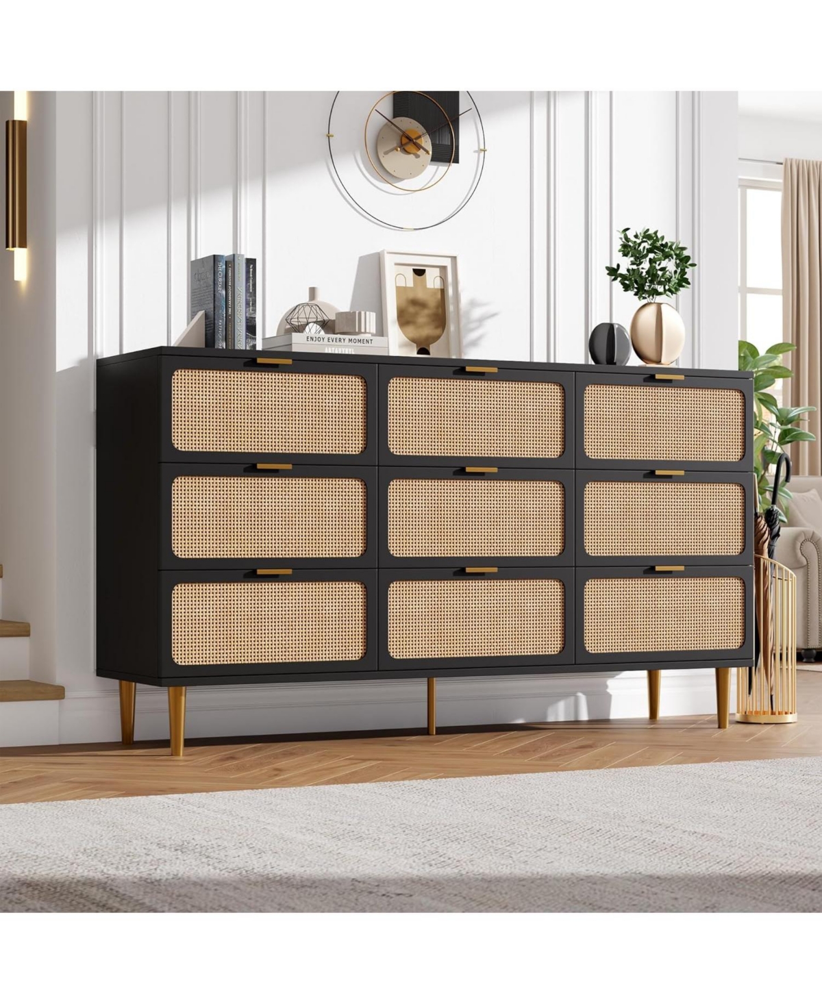 gaomon Rattan 9 Drawer Dresser for Bedroom, Tall Chest of Drawers with Deep Storage and Wide Top