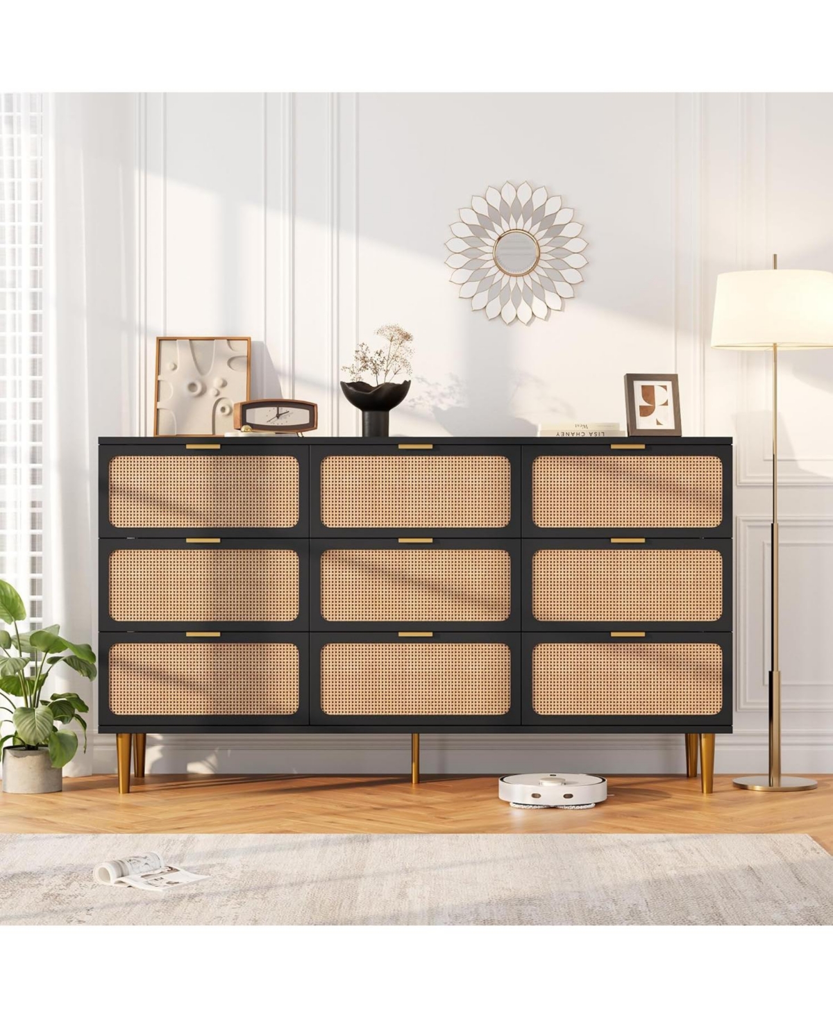 gaomon Rattan 9 Drawer Dresser for Bedroom, Tall Chest of Drawers with Deep Storage and Wide Top