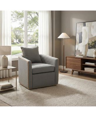Swivel Accent Chair, Upholstered Club Barrel Sofa for Living Room, Light Gray