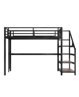 Full Loft Bed with Desk, Storage Stairs, LED Lights & USB Ports