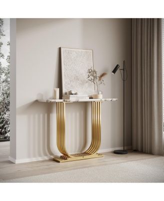 Streamdale  Furniture  Modern 43.3" Wooden Console Table with Marble Top for Living Room/Bedroom