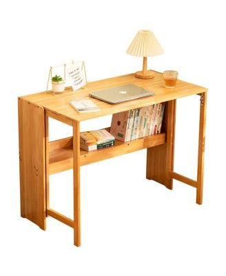 Bamboo Folding Desk, Space-Saving Computer Desk for Small Spaces, Foldable Study Table