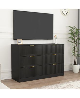 Modern 6-Drawer Wavy Pattern Dresser, Black