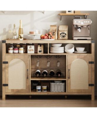 52.1" Rattan Buffet Cabinet with Storage, Boho Farmhouse Sideboard with Drawer and Doors, Beige