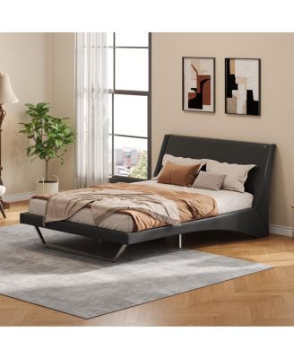 Queen Size Pu Leather Upholstered Bed Frame, No Box Spring Needed