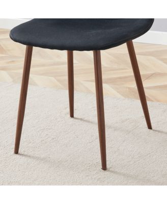 Luxury Simple Chair - Set of 4 Black Linen-Cotton Dining Chairs with Metal Walnut Legs.