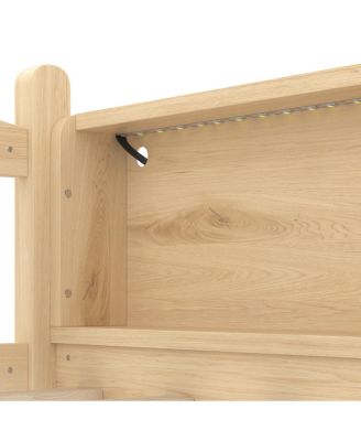 Loft Bed with Storage Shelves, Solid Wood, LED Lights, Guardrails