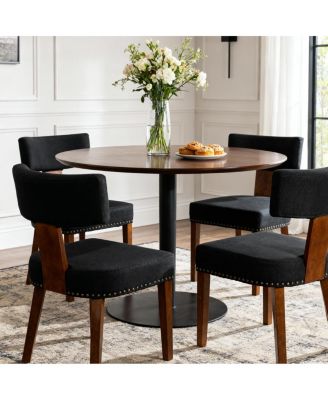 Streamdale Mid-Century Modern Dining Chairs Set of 2, Black Linen Upholstered