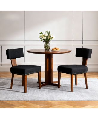 Streamdale Mid-Century Modern Dining Chairs Set of 2, Black Linen Upholstered