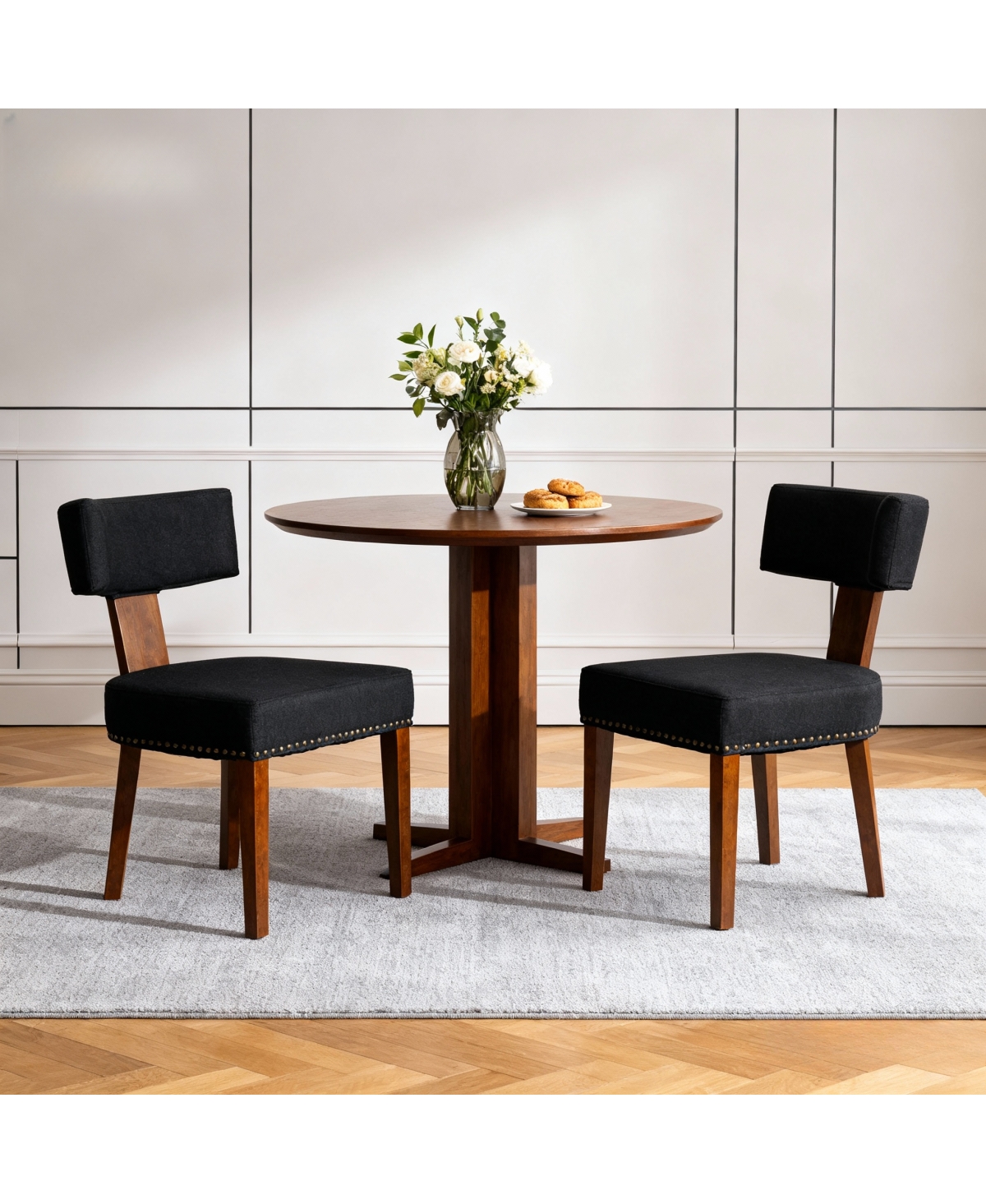 Streamdale Furniture Streamdale Mid-Century Modern Dining Chairs Set of 2, Black Linen Upholstered