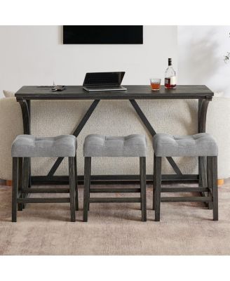 59" Bar Table Set with 3 Stools & Power Outlet