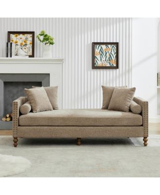 Streamdale 75.2" Wide Upholstered Chaise Lounge with Nailheads, Sleeper Sofa Couch with Pillows