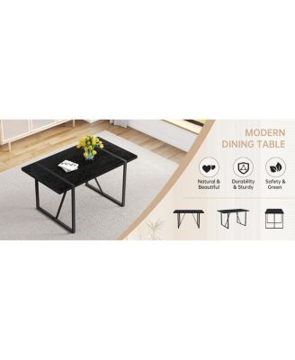 Streamdale Minimalist 55" Retro Rectangular Dining Table with Black Textured Top & Metal Legs