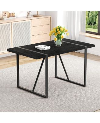 Streamdale Minimalist 55" Retro Rectangular Dining Table with Black Textured Top & Metal Legs
