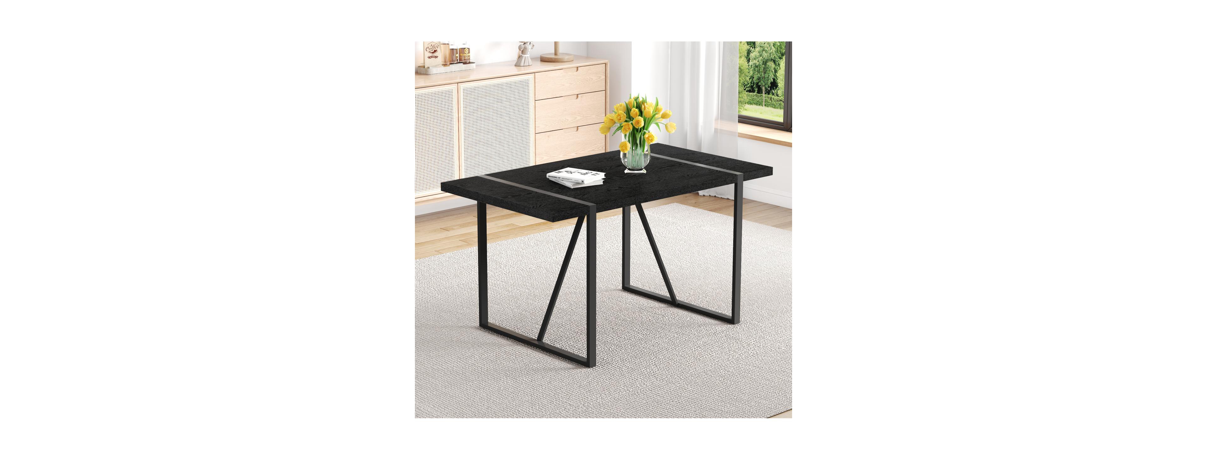 Streamdale Furniture Streamdale Minimalist 55" Retro Rectangular Dining Table with Black Textured Top & Metal Legs