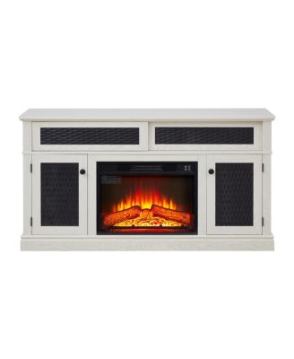 Streamdale  Furniture Embossed Pattern TV Stand with 23" Fireplace, Media Console with Storage, White