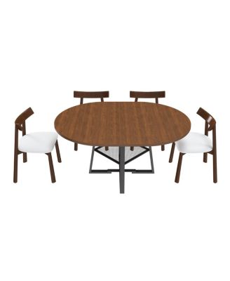 47" Extendable Round Dining Table Set for 4-8 with 4 Walnut Chairs
