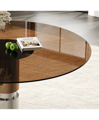 35" Round Glass Dining Table with Stainless Steel Legs (Seats 2-4)