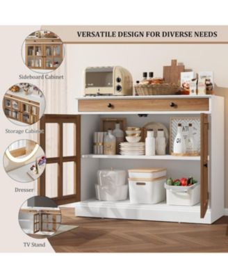 35.4" Sideboard Buffet Cabinet with Glass Doors, Drawer and Adjustable Shelves