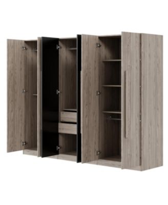 6-Doors Wooden Wardrobe Storage for Bedroom,with 2 Drawers Inside,Black+Nature