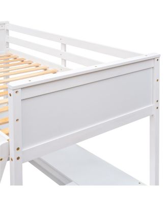 Twin size Loft Bed with Shelves and Desk, Wooden Loft Bed with Desk