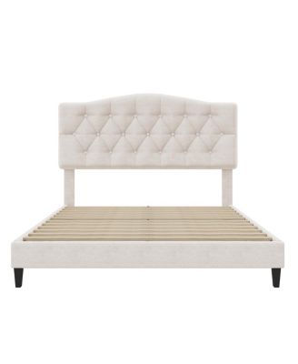 Full Upholstered Platform Bed with Curved Headboard, Tufted Details, No Box Spring Needed