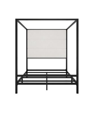 Modern Canopy Bed with Linen Upholstered Headboard