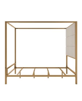 Modern Canopy Bed with Linen Upholstered Headboard