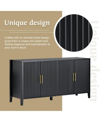 Streamdale Modern 4-Door Slatted Sideboard with Elegant Design (Black)