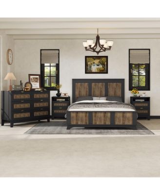 Streamdale 4-Piece Queen Farmhouse Set with Storage Nightstand & Dresser