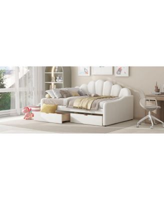 Full Size Upholstery Daybed with Scalloped Backrest and 2 Drawers