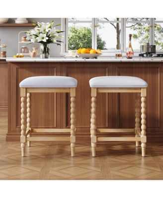 26" Counter Stools, Set of 2 Upholstered Seat, Solid Acacia Wood Frame