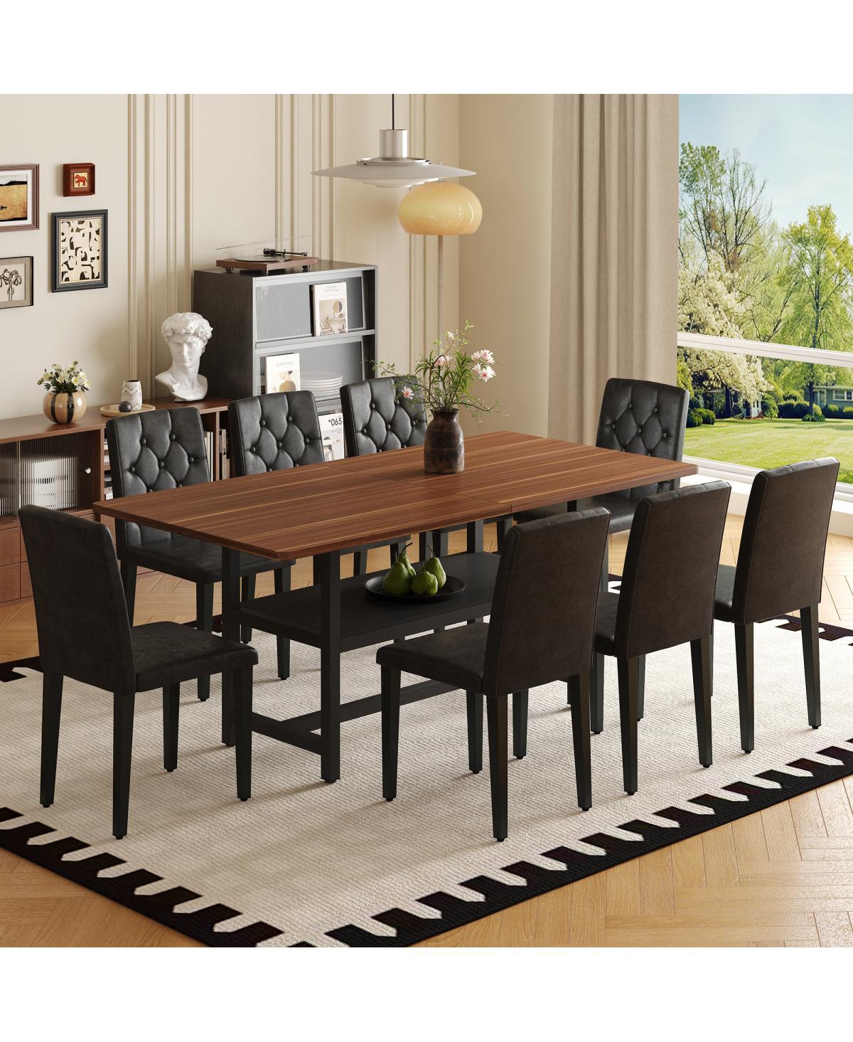 Streamdale Furniture Walnut Textured Dining Table with Storage Shelf & Pu Chairs