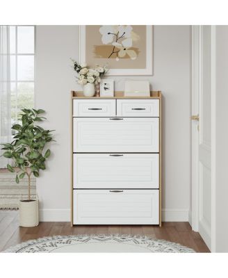 + Oak 3-Door 2-Drawer Shoe Cabinet with Large Storage