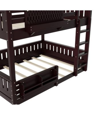 Bunk Bed with Ladder and Guardrails, Pegboard and bookshelf