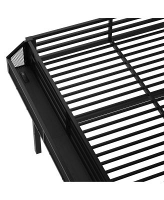  Queen Loft Bed with Storage Stairs, Shelves, Wardrobe, USB, LED, Black Woodgrain