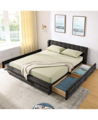 Queen Size Upholstered Bed Frame with Drawer