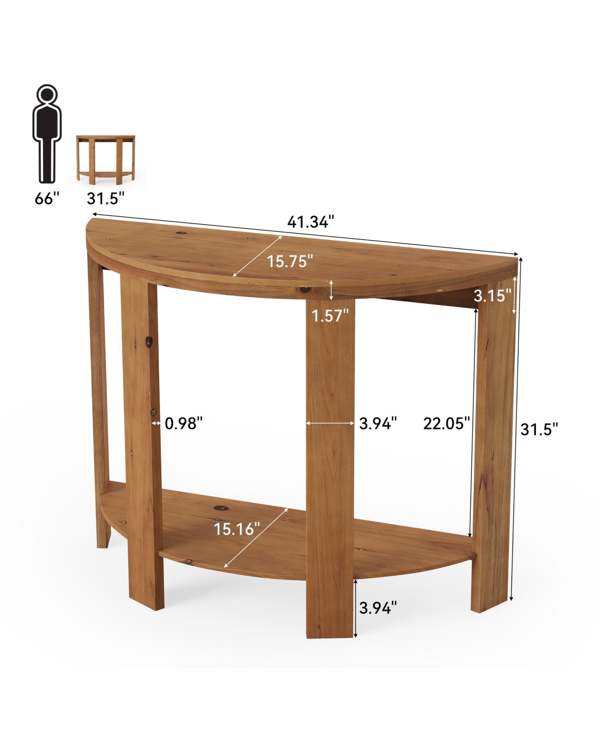 Tribesigns Solid Wood Half-Moon Console Table for Entryway, 41.3" Farmhouse Small Hallway Entry Accent Table with 2-Tier Storage
