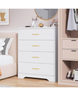4-Drawer Wooden Dresser for Bedroom, Tall Chest of Drawers with Gold Handles & Storage, White