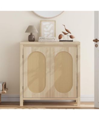 Rattan Buffet Sideboard Cabinet, Kitchen Storage Cabinet with Doors for Hallway, Beige