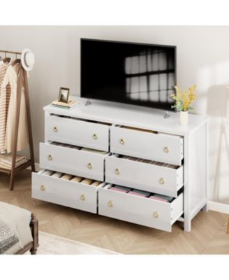 6-Drawer Wooden Dresser, 54" Wide Chest with Large Storage for Bedroom and Living Room