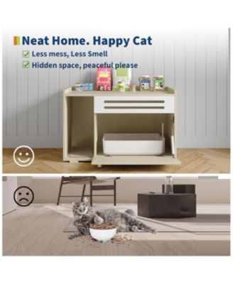Modern Litter Box Enclosure Cabinet, Concealed Litter Box with Vent Door and Side Storage Drawer, Beige