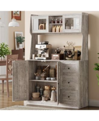 67" Kitchen Pantry Cabinet with Microwave Shelf, Storage Hutch with Doors, Shelves & Drawers, Wooden Coffee Bar Sideboard